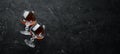 A glass of brandy on a black background. Top view. Free space for your text Royalty Free Stock Photo