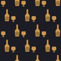 Glass of brandy seamless pattern in art deco style. Alcohol drink glasses and bottle in style of the 1920s-1930s. Vintage design