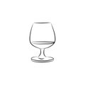 Glass of brandy or whiskey, cognac line art. Linear drawing of a glass