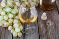 Glass of brandy on wooden table Royalty Free Stock Photo