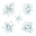 Glass broken. Realistic cracked window. Damaged fragile textures effects set with hole and shards. Crushed ice