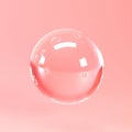 Glass bubble close up on coral background, abstract surreal 3d render.