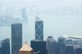 Glass building Hong Kong city aerial view from Victoria peak. Aerial view Skyscraper tower in business center Hong Kong Royalty Free Stock Photo