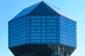 Glass building National library of the Republic of Belarus in the evening, reflection, close-up Royalty Free Stock Photo