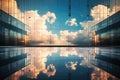 glass building with reflection of sky and clouds office building Corporate building Highrise glass building Royalty Free Stock Photo