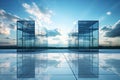 glass building with reflection of sky and clouds office building Corporate building Highrise glass building Royalty Free Stock Photo