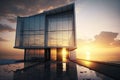 glass building, with view of the ocean and sunset, for modern and sophisticated design