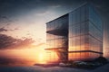 glass building, with view of the ocean and sunset, for modern and sophisticated design