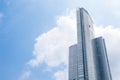 Glass buildings in Bangkok city with blue sky background showing its design and traffic. Bangkok, Thailand April 14, 2018