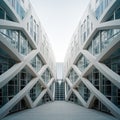 Glass buildings with converging lines are a defining feature of modern urban landscapes