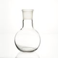 The glass bulb. Spherical flask. Chemical flask. Chemical vessels. Glassware. Spherical flask with a flat bottom. Polished neck