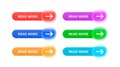 Glass button array, read more, event web bar, buttons with color. Vector illustration Royalty Free Stock Photo