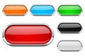 Glass buttons with chrome frame. Colored set of shiny oval 3d web icons Royalty Free Stock Photo