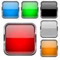 Glass buttons with chrome frame. Colored set of shiny square 3d web icons Royalty Free Stock Photo