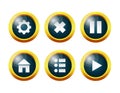 Glass buttons: settings, menu, home, pause, continue, exit the game. Royalty Free Stock Photo