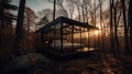 Glass Cabin In The Woods With Large Bed And Stunning Sunset Views