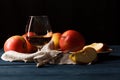 Glass of Calvados Brandy and red apples Royalty Free Stock Photo