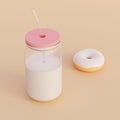 Glass Can with Milk and Donut conceptual food 3d illustration