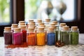 glass canisters filled with colorful spices