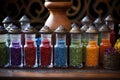 glass canisters filled with colorful spices