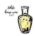 Glass carafe filled with white wine, isolted on white. Vector hand drawn illustration