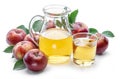 Glass and carafe of fresh apple juice and organic apples isolated on white background Royalty Free Stock Photo