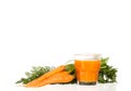 Glass of carrot juice and fresh carrots isolated on white Royalty Free Stock Photo