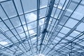 glass ceiling of contemporary greenhouse. steel roof trusses details . Royalty Free Stock Photo