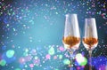 Glass of champagne with Abstract colorful blurred lights Royalty Free Stock Photo