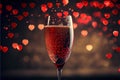 glass of champagne with a blurred background of hearts. close-up. Generative AI Royalty Free Stock Photo