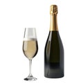 A glass of champagne and a bottle of champagne Royalty Free Stock Photo