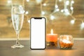 glass champagne with candle table. High quality photo