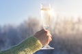 Glass of champagne in hand. Royalty Free Stock Photo