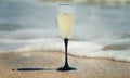 A glass of champagne by the sea. Royalty Free Stock Photo