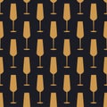 Glass of champagne seamless pattern in art deco style. Wineglass icon in style of the 1920s-1930s. Golden icon of cocktails