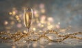 A glass of champagne is sitting on a table with a gold colored string around it Royalty Free Stock Photo