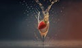 a glass of champagne with a strawberry splashing out of it Royalty Free Stock Photo