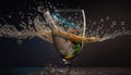 a glass of champagne with water splashing out of it. generative ai Royalty Free Stock Photo