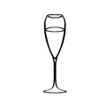 A glass for champagne or wine . Illustration of a doodle