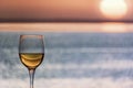 Glass of Chardonnay White Wine Overlooking the sea Royalty Free Stock Photo