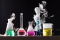 Glass in a chemical laboratory filled with colored liquid during