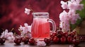 Glass of cherry juice , cherries and cherry flowers. Healthy and diet food. Food photography. Ai generated Royalty Free Stock Photo