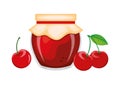 Cherry jam in glass jar and fresh cherries vector illustration Royalty Free Stock Photo