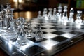 Glass Chess Pieces on Illuminated Board Royalty Free Stock Photo