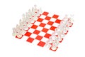 Glass chess pieces on red and white chess pattern background Royalty Free Stock Photo