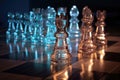 glass chess pieces reflecting light on board Royalty Free Stock Photo