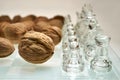 Nuts improve brain efficiency visualization - chess, chessboard with nuts Royalty Free Stock Photo