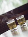 Glass of Chinese green tea on the table Royalty Free Stock Photo