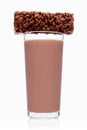 Glass of chocolate breakfast milk with choc cereal Royalty Free Stock Photo