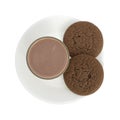 Glass of chocolate milk with cookies on a plate. Royalty Free Stock Photo
